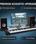 High Density Acoustic Isolation Pads 2 Pack Studio Monitor Speaker Foam on desktop with sound equipment and keyboard.