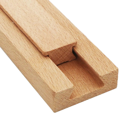 Close-up of Beefy 16 Inch Wooden Drawer Slides 4 Pack With Center Guide Track in beech wood, showcasing smooth track design.