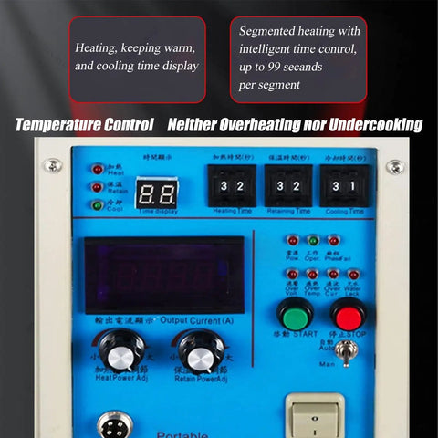 Control panel of Heavy Duty 15KW High Frequency Induction Heater Furnace Built Like A Tank Water Cooled Forge with time display.