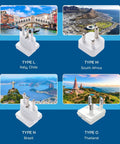 Image showing Must-Have World Travel Universal Power Adapter Kit with Type L, M, N, O adapters for various countries.