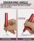 Total Game Changer Scale Model Scribing Tool With Razor Sharp Tungsten Steel Chisel, showing engraving angle from front and side.