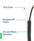 18/2 cord showing stripped ends of Heavy Duty Tool Replacement Power Cord SJT 18 Gauge Two Wire Six And A Half Feet.