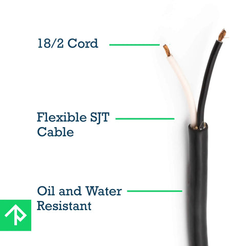 18/2 cord showing stripped ends of Heavy Duty Tool Replacement Power Cord SJT 18 Gauge Two Wire Six And A Half Feet.