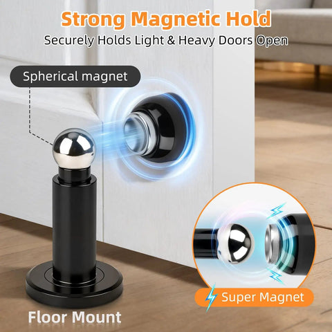 Adjustable Magnetic Door Stop Built Tough With Strong Magnetic Hold Stainless Steel Black Door Stop Floor Mount in use