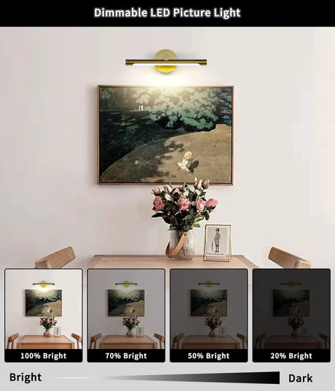 Gold Finish LED Picture Light For Artwork And Paintings, Dimmable 12W 3000K Warm White, 24.21 Inch Hard-Wired Gallery Lighting Fixture