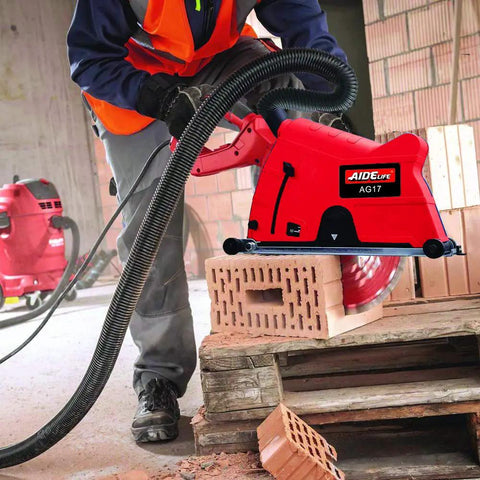 Worker using Dust Collector Attachment And Cutting Dust Shroud For Angle Grinders 7 Inch And 9 Inch Captures 95 Percent Of Dust