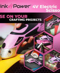 Pink Cordless Electric Fabric Scissors Set With Rotary Cutter And Heavy Duty Cutting Tool For Crafts Sewing Cardboard Carpet