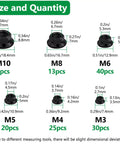 Hex Flange Nuts Set Kit 136 Piece Six Metric Sizes Black Carbon Steel Zinc Plated Assortment M3 M4 M5 M6 M8 M10 display