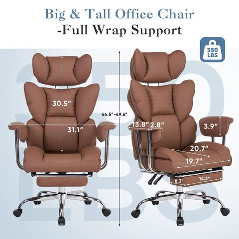 Heavy Duty Big And Tall Office Chair For 350 Lbs, Scratch-Resistant PU Leather Executive Desk Chair With Footrest, angle view