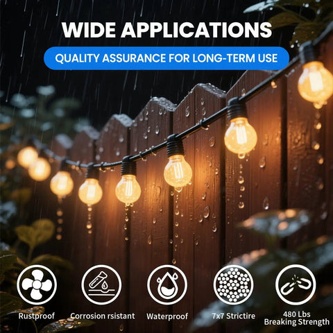 Outdoor String Light Suspension Kit With Vinyl Coated Stainless Steel Cable, 300 Feet Transparent PVC Wire, 304 Stainless Steel Wire Rope, Turnbuckles And Hooks For Easy Hanging, Weatherproof And Durable