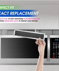 Microwave Charcoal Filter 11.02 x 2.52 Inches For Over-The-Range Hood Vent Replacement, shown in installation process.