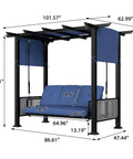 Three Seat Porch Swing Bed With Adjustable Curtains And Cushions For Outdoor Metal Patio Hammock Swing Chair Porch Backyard Garden, Stable Four Carabiners And Reinforced Base For Worry Free Relaxation with dimensions