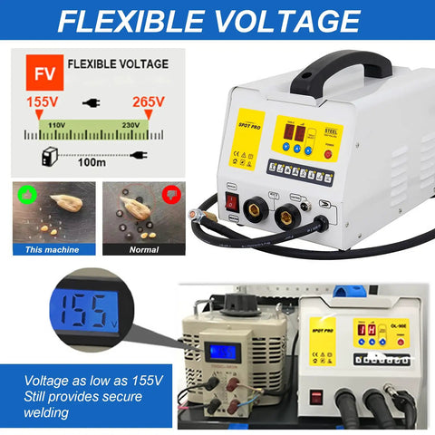 110V Spot Welder Dent Puller Kit for Car Body Repair, flexible voltage display, durable transformer, pro grade auto tool