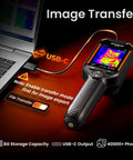 Pro Grade High Resolution Thermal Imaging Camera With 240x240 IR Sensor And 2MP Visible Camera Fusion Imaging 25Hz Handheld Thermography, connected to laptop via USB-C for image transfer, showcasing thermal imaging capabilities.