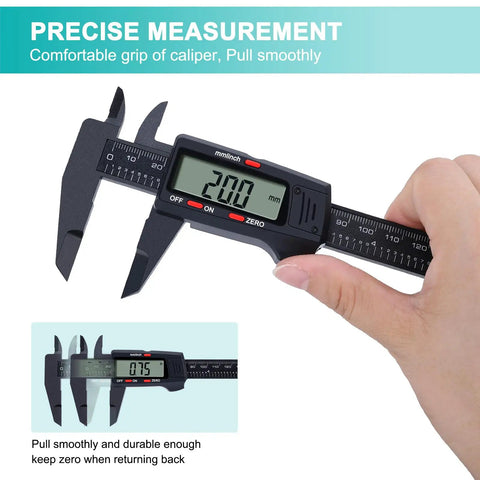 Hand using Digital Caliper With LCD Screen Auto Off Workhorse For DIY And Home Use 0 To 6 Inches And 0 To 150 Mm Inches