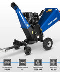 Towable 6 Inch Wood Chipper With Electric Start 15HP 420cc Gas Powered Engine Beast Drum Mulcher Heavy Duty For Yard Waste Leaf And Branch Shredder 4 Wheels With Tow Bar And Emergency Stop