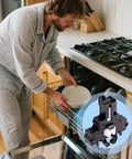 Man using dishwasher with inset image of Dishwasher Door Latch Replacement WD01X29878 For GE And Hotpoint Dishwashers Easy Install