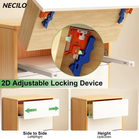 High Capacity 14 Inch Push To Open Soft Close Undermount Drawer Slides with 2D adjustable locking device and smooth glide mechanism.