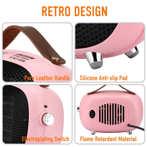 Tiny But Mighty Mini Ceramic Space Heater 800W 400W Portable Desk Office Heater with leather handle and anti-slip pads