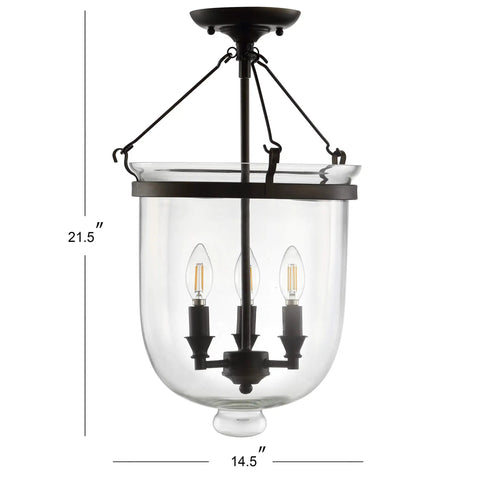Oil Rubbed Bronze 14.5 Inch Three Light Iron And Glass Semi Flush Mount Ceiling Light With LED Bulbs Included For Entryway