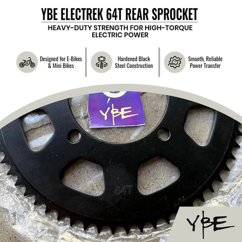 Beefed Up 64T Rear Wheel Sprocket For 35 Chain Compatible Black Hardened Steel Sprocket with laser etched logo, front view