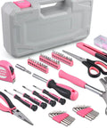 Pink 150 Piece All Purpose Tool Kit In Tool Box Storage Case For DIY Home Repairs And Projects Perfect For Garage Office Dorm And College Use Women Ladies And Girls displayed on a white background