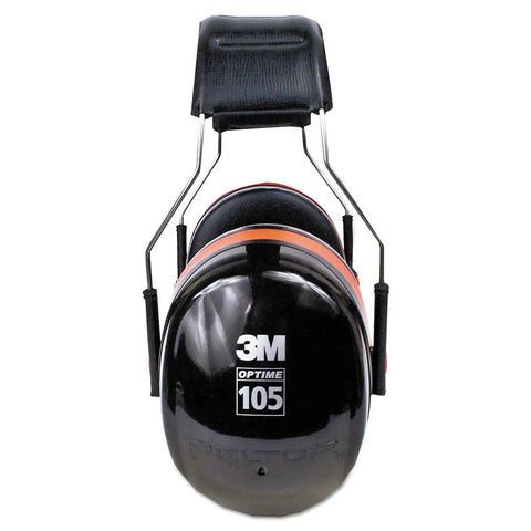 Optime 105 High Performance Ear Muffs, All Day Comfort Over The Head Earmuffs With Double Shell Tech, Stainless Steel Headband For Low Pressure Fit, Earcup Tilt For Comfort, Black Red, One Pair