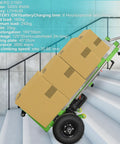 Powerful Electric Stair Climbing Hand Truck Dolly With 880 Pound Heavy Duty Load Capacity And 1200 Watt Motor For Easy Furniture Moving on stairs with boxes.