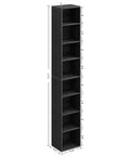 Tall Narrow Bookshelf With Eight Tier Open Cubes Space Saving Corner Bookcase Floor Standing Storage Shelves For Living Room Office Bedroom Super Slim Profile That Crushes Clutter And Keeps Your Setup Lookin Fresh Daily, black unit with dimensions shown.