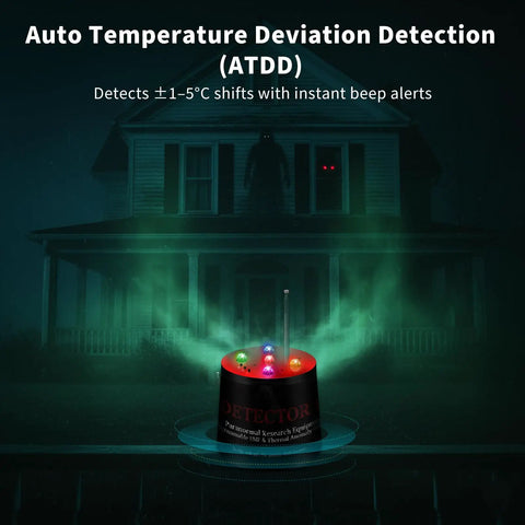 EMF Detector With Temperature Deviation Detection And Five Sensitivity Levels, Radiating Electromagnetic Pod 2.0 For Ghost Hunters And Paranormal Investigations, 360 Degree Antenna For Full Energy Coverage And Fast Real Time Readouts, black pod with antenna