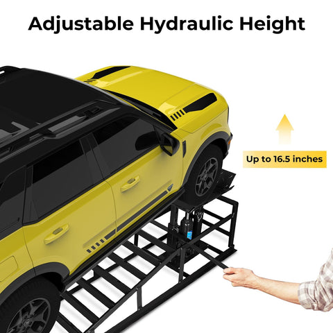 2 Pack Hydraulic Car Ramps Up To 11,000 Lbs Beefy Heavy Duty Steel Lift Ramps With Adjustable Height 9 To 14 Inches For Easy Oil Changes And Vehicle Maintenance Black