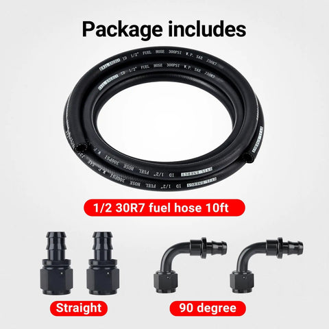 Half Inch Fuel Hose Line Kit With 8AN Push Lock Fittings NBR SAE 30R7 Ten Feet High Pressure 300 PSI Working Burst 1200 PSI