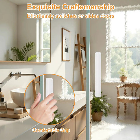 Acrylic Self Adhesive Push Pull Handles 4 Pack for cabinets, drawers, dresser, glass doors, and windows, matte finish in a bathroom setting