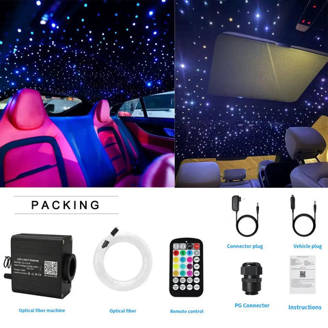 Twinkle And Sound Activated Fiber Optic Star Ceiling Kit For Cars And Indoor Spaces, 150 strands, 16W RGBW light engine with remote