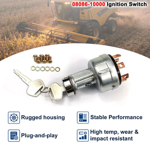 Ignition Switch With 2 Keys For Tractor Folks, Direct Replacement 08086-10000 08086-20000 22B-06-11910, shown with rugged housing