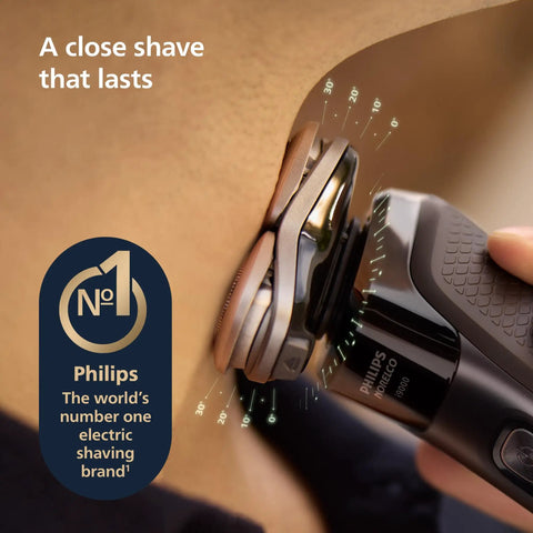 Wet And Dry Electric Shaver With SenseIQ Technology For A No Nonsense Close Shave And Skin Comfort, Triple Lift And Cut System For Tough Areas, 360 Rotating Dual Steel Precision Blades, Nose Trimmer, Model X9000 90 close shave on skin