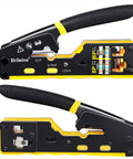 Pass Through RJ45 Crimp Tool Kit For Ethernet Cables, All In One Crimper, side view showing cutting and crimping sections