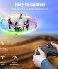 Mini RC Drone Quadcopter For Kids With 360 Degree Flip And 90 Degree Surround Flight, lit with neon LED, flying in hands
