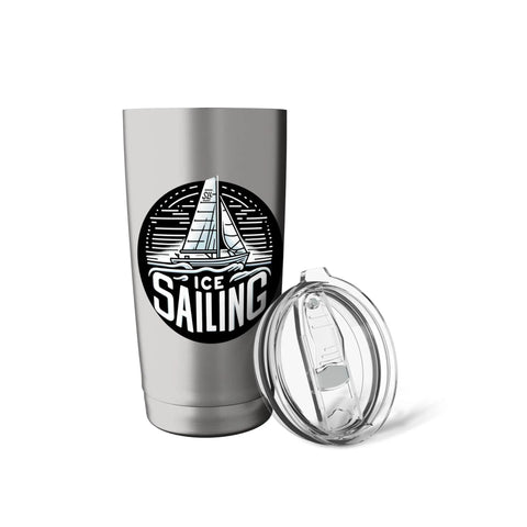 Ice Sailing Thrill Seeker Insulated Stainless Steel Tumbler For Ice Sailors And Yachters, dual wall, with lid removed
