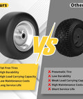 Comparison of flat free 11x4-5 lawn mower front tires vs pneumatic tires for zero turn mowers highlighting features and benefits.