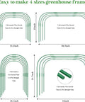 67 Piece Garden Netting Kit 10x25 Ft Ultra Fine Pest Barrier Netting With 6 Hoops And 12 Clips showing 4 greenhouse frame sizes.