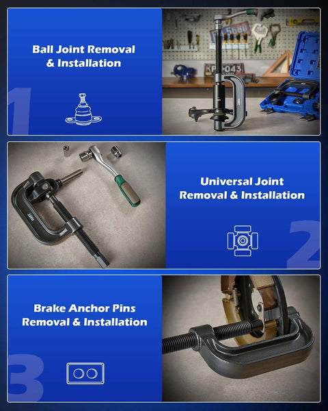 Beefy Ball Joint Press Kit With U Joint Removal Tool And 4x4 Adapters For Most 2WD And 4WD Cars And Light Trucks in use