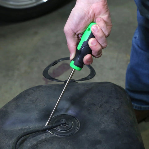 OEMTOOLS 26519 hose remover tool, green and black handle, used to remove coolant hose from a vehicle reservoir.
