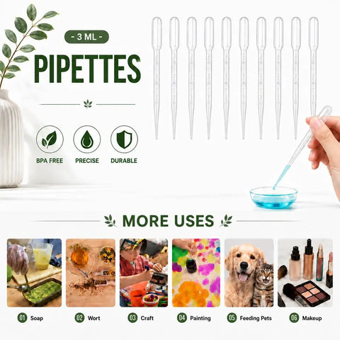 200 Count 3ml Disposable Plastic Transfer Pipettes for Oil Lab and Art Projects Soft Flexible Easy To Use Drip For Precise Mixing Watercolors Science Experiments Craft Work, 3ml pipettes for precise liquid transfer