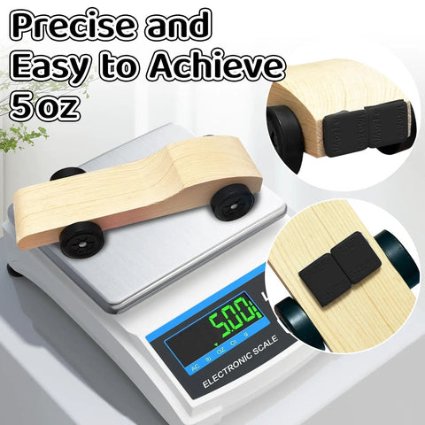 Go-To Pinewood Derby Weights Kit With Lead Free 4 Ounce Car Weights And Half Ounce Graphite Powder Graphite Lubricant on scale