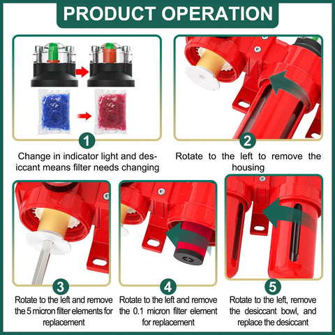 Heavy Duty Three Stage Industrial Air Drier Built Tough With Aluminum Body and Precision Pressure Regulator filter operation guide.