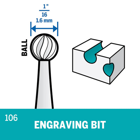 Diagram of a 1/16" engraving bit showing groove design for Engraving Bit For Rotary Tools, Pro Grade Precision And Easy Detailing