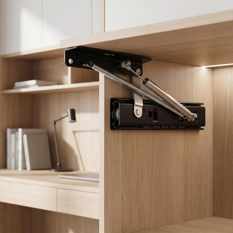Beefy Heavy Duty Concealed Soft Close Lift Table Drawer Slides Side Mount Black Cold Rolled Steel installed on a desk