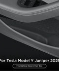 4 Piece Door Side Storage Organizer Set For Tesla Model Y Juniper 2025 2026 Front rear door pocket inserts shown installed