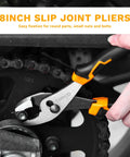 8 inch slip joint pliers in use for small nuts showcasing part of the All In One 6 Piece Pliers Set With 10 Inch Water Pump Pliers 8 Inch Slip Joint Pliers 8 Inch Linesman Pliers 8 Inch Long Nose Pliers 6 Inch Diagonal Pliers And 8 Inch Adjustable Wrench Pro Grade For Home Repair Shop DIY Pros